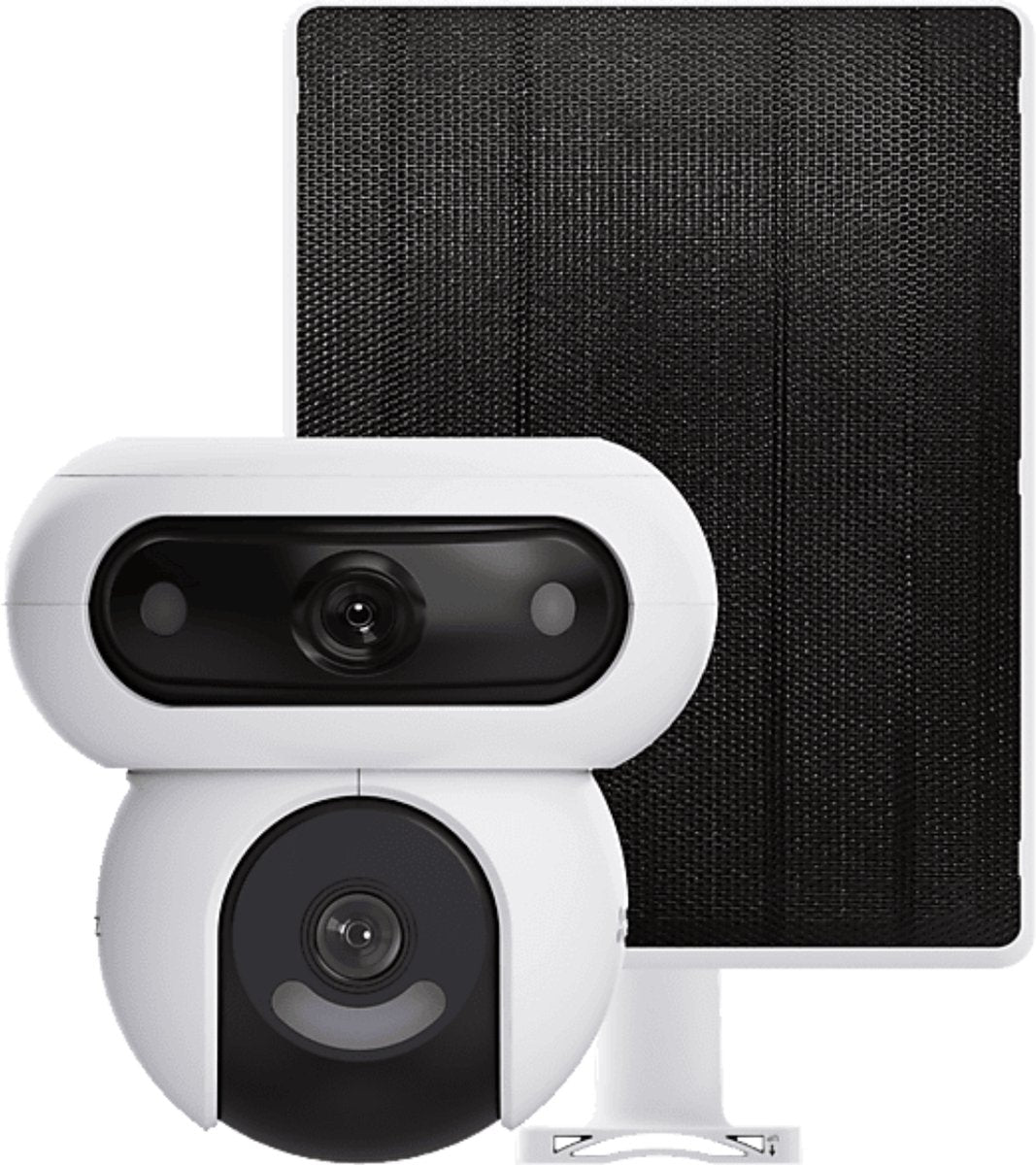 Ezviz HB90 + 8W Panneau Solaire 4MP+4MP Double Objectifs Caméra de Sécurité Extérieure 360° WiFi Sans Fil avec Batterie 10400mAh - Mode Vidéo Toujours Actif - Détection de Véhicules - Fonction de Suivi Automatique - Pas de Frais Mensuels