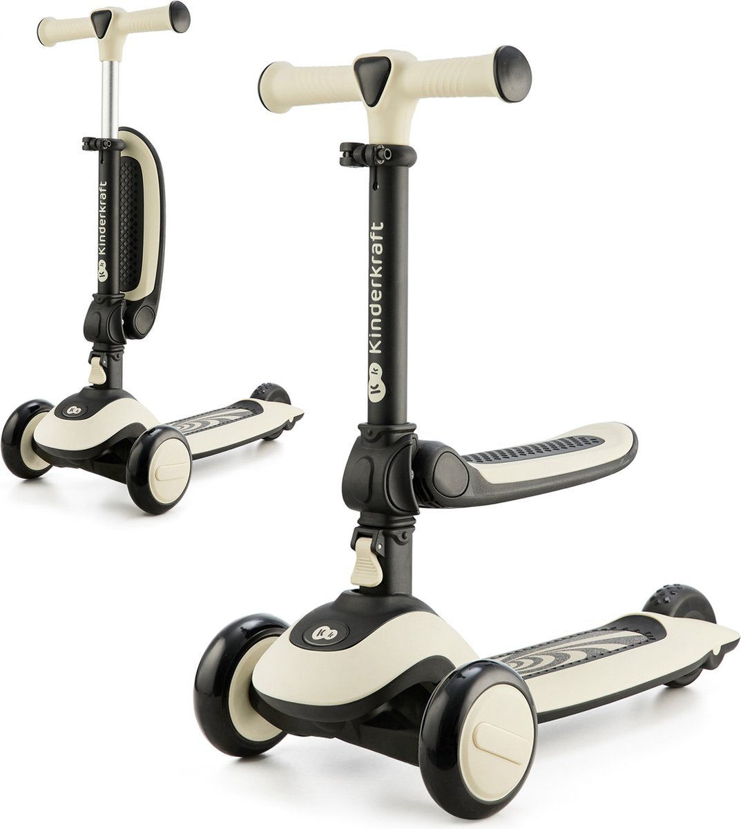 Kinderkraft Halley draisienne scooter 2 en 1 – guidon de selle réglable – roues LED – pour enfants de 1 à 5 ans – blanc