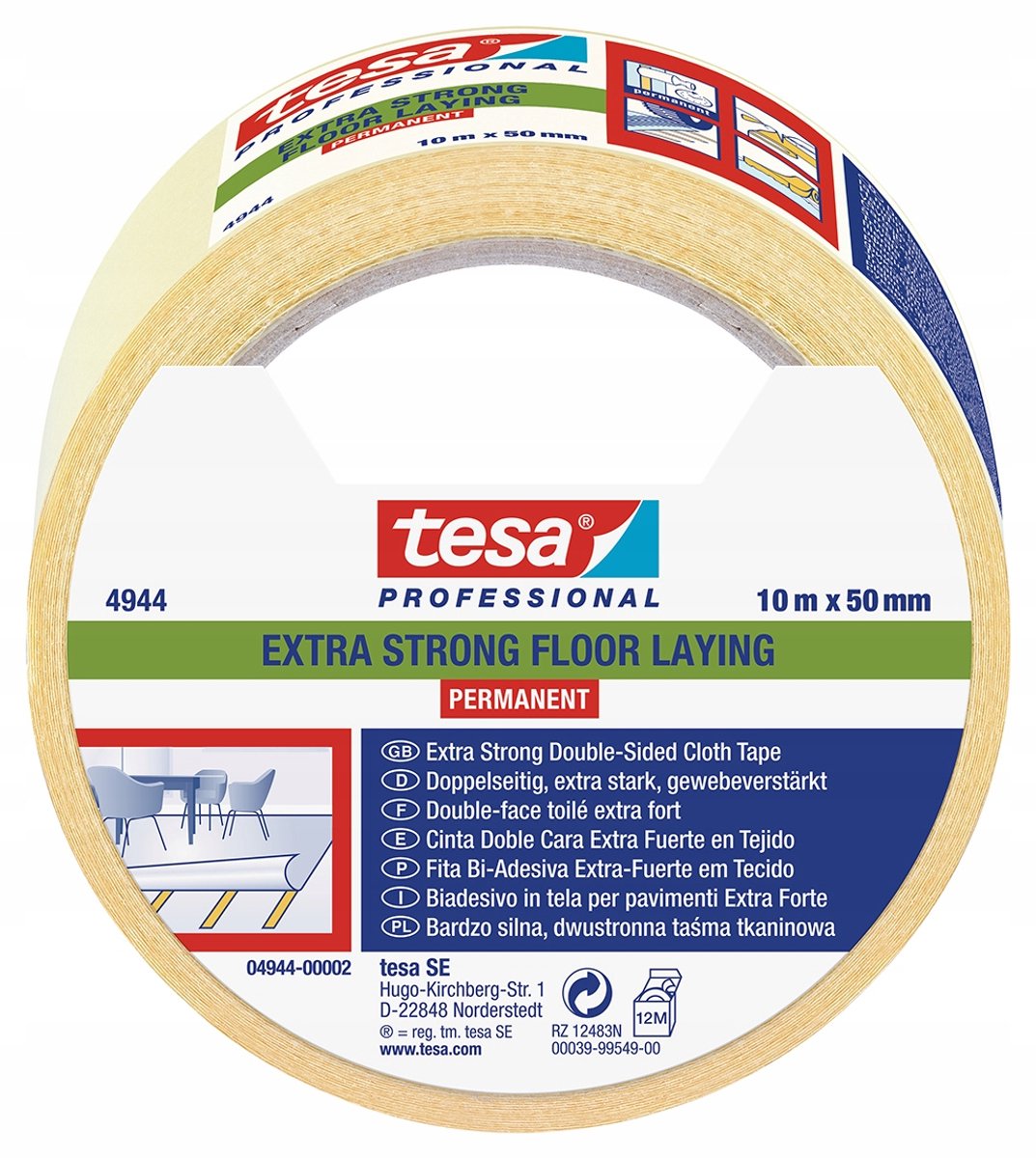 Tesa - ® ruban pour tapis - extra fort - 10m x 50mm - colle caoutchouc