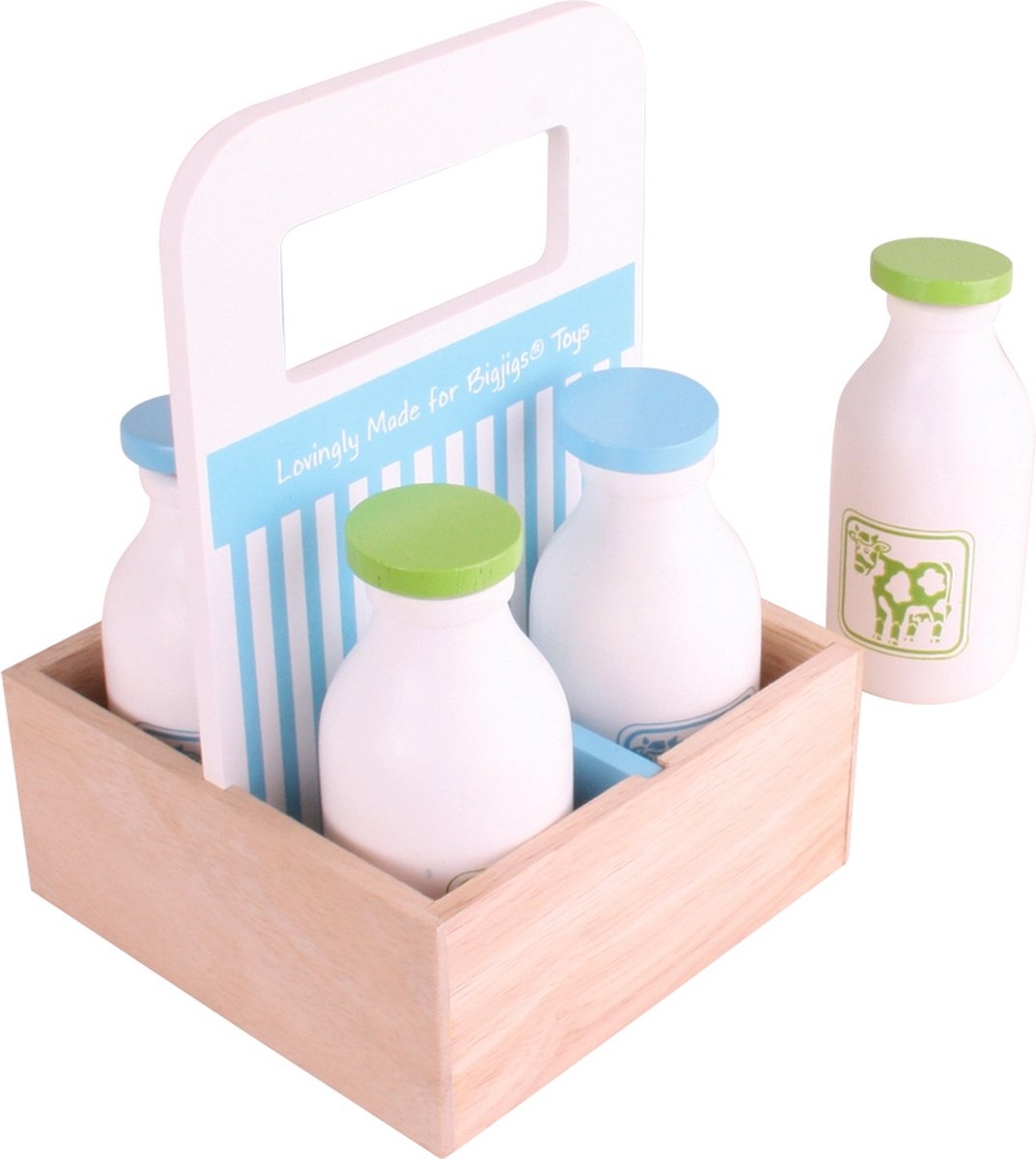 Épicerie Bigjigs - produits laitiers - en caisse | bouteilles de lait jouets en bois pour magasin ou cuisine