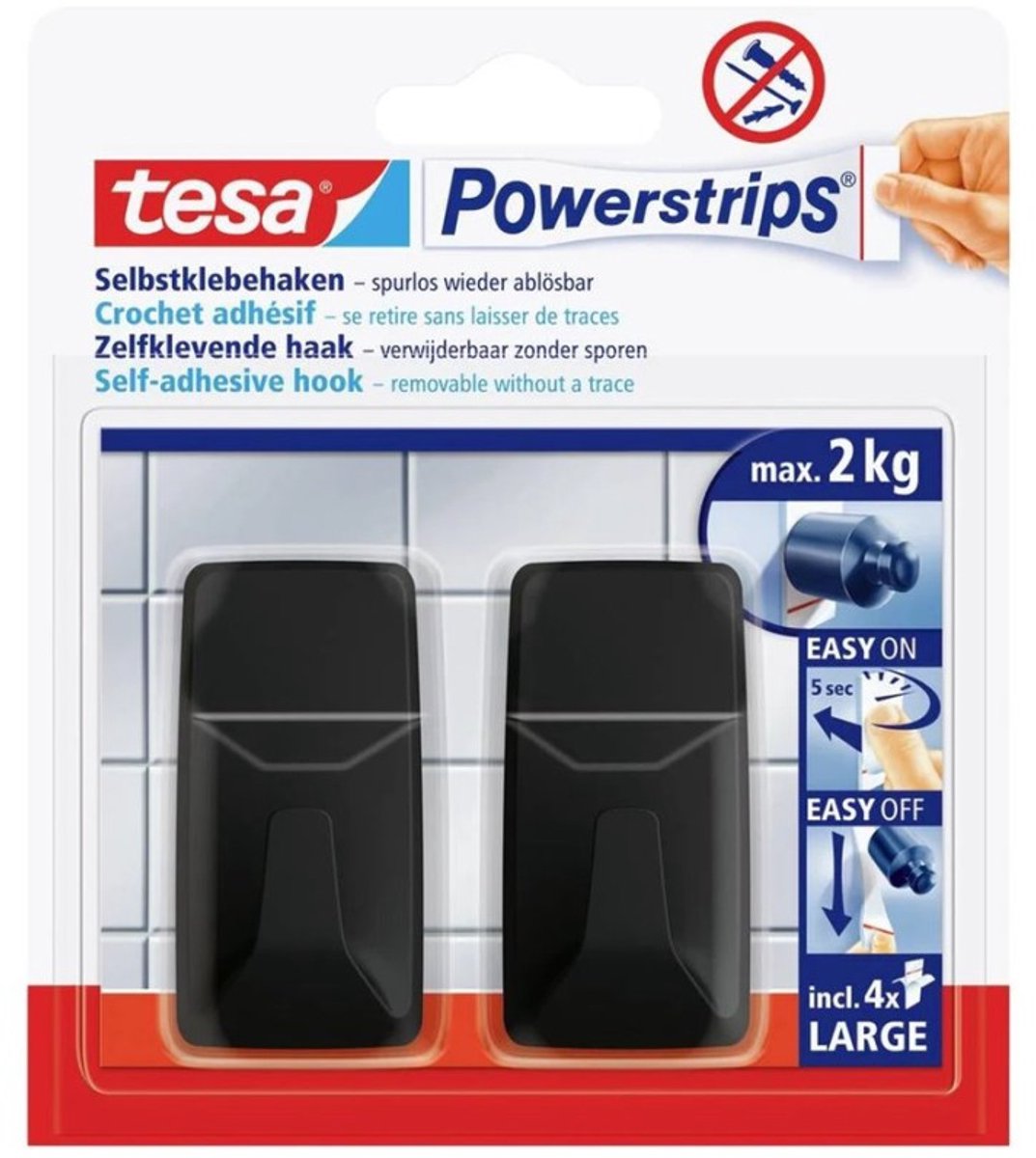Tesa crochets noirs l multiprises crochet adhésif grand carré (l x h) 20 mm x 50 mm noir contenu : 2 pièce(s)
