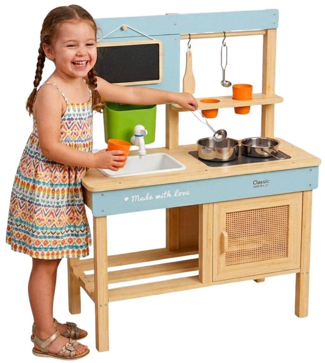 Cuisine de jeu extérieure en bois du monde classique avec accessoires, 7 pièces.
