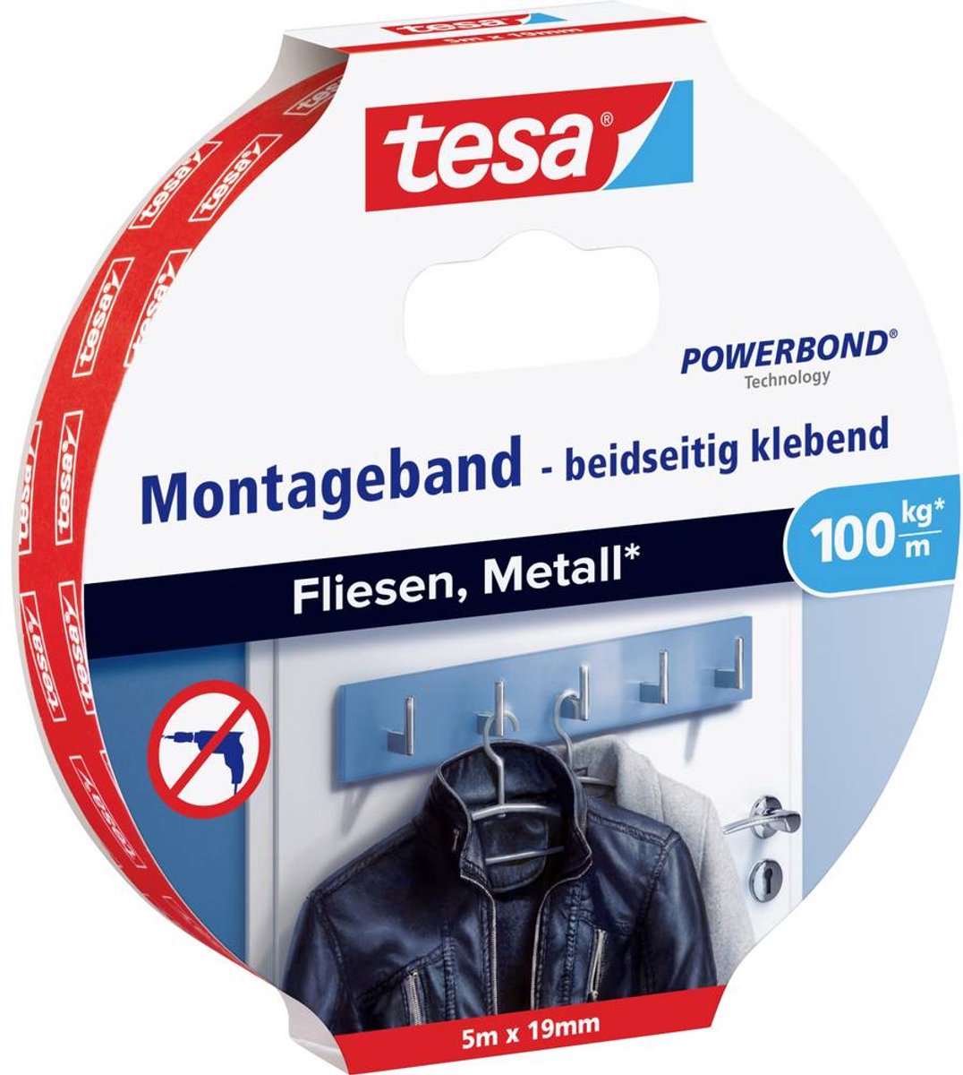 Série Tesa powerbond - ruban de montage double face - 5 m x 19 mm - pour carrelage et métal