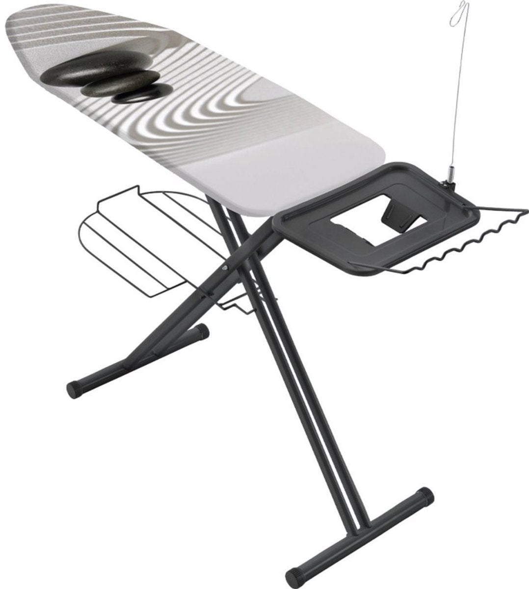 Metaltex - planche à repasser avior - table à repasser - surface de repassage 125 x 45 cm - surface de repassage extra large et guide-cordon - noir mat - porte-linge - porte-cintres - gris zen