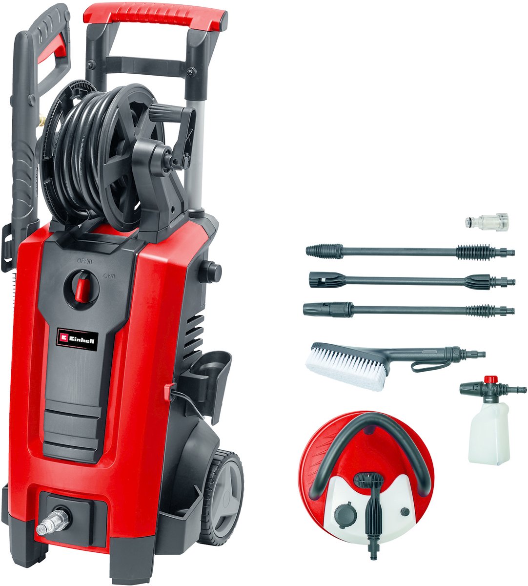 Nettoyeur haute pression électrique Einhell tc-hp 170 - 2300 w - max. 170 bar - 420 l/h - incl. Tuyau haute pression de 10 m, pistolet, lance, buses diverses, brosse, pulvérisateur à mousse et nettoyeur de terrasse avec réservoir