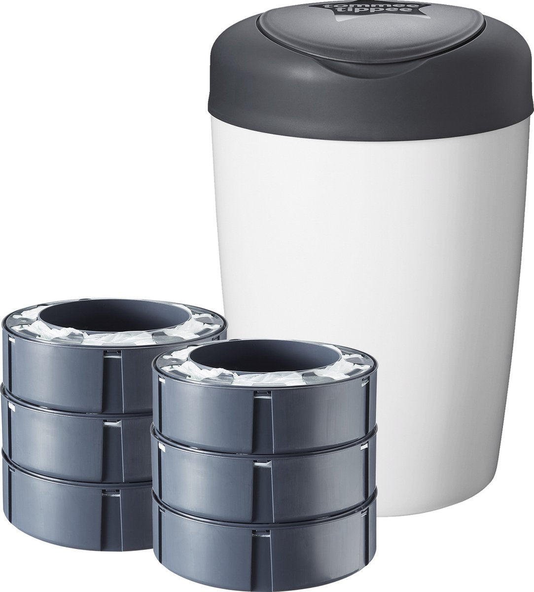 Coffret de démarrage seau à couches Tommee tippee simplee sangenic avec 6 cassettes de recharge, pour une protection garantie contre les mauvaises odeurs et les bactéries*, cadre 100% recyclé