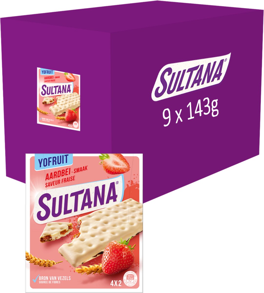 Sultana - snack - biscuit aux fruits yofruit fraise - 9 x 143 grammes