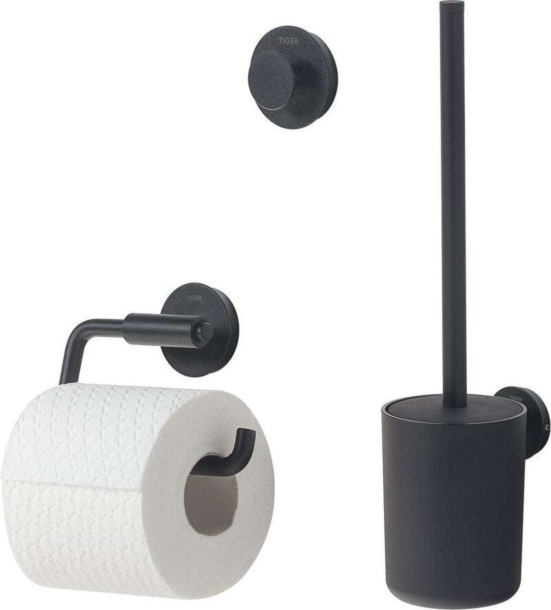 Ensemble d'accessoires de toilette Tiger urban - brosse de toilette avec support - porte-rouleau de papier toilette sans rabat - crochet à serviette - noir