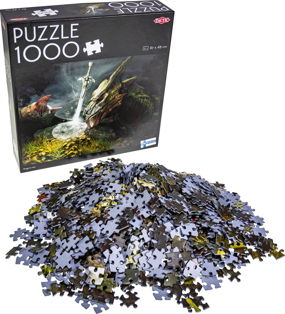 Tactic Dragon's Nest - Puzzle - 1000 pièces - Epic Fantasy avec des dragons - Épée mystique dans la forêt - Haute qualité scandinave