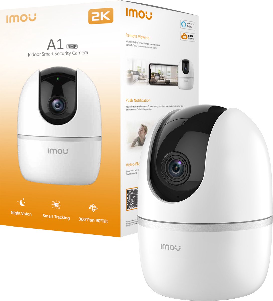 Babyphone Imou a1 2k avec caméra - babyphone 3mp avec application - rotatif à 360° - détection de mouvement qui pleure - vision nocturne - audio bidirectionnel - mode confidentialité - garantie 3 ans