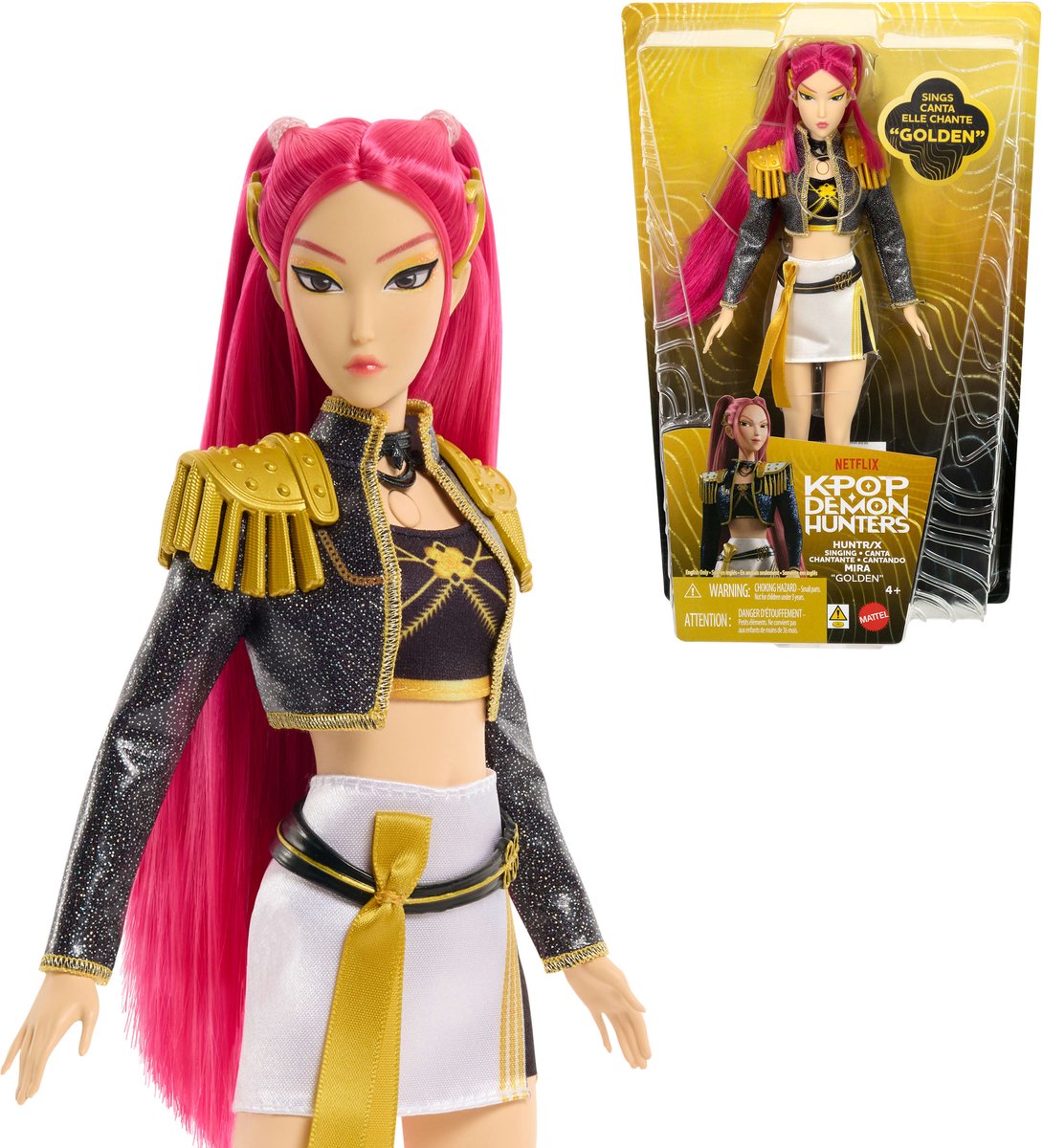 Mattel kpop chasseurs de démons huntr x mira poupée chantante « dorée » en tenue