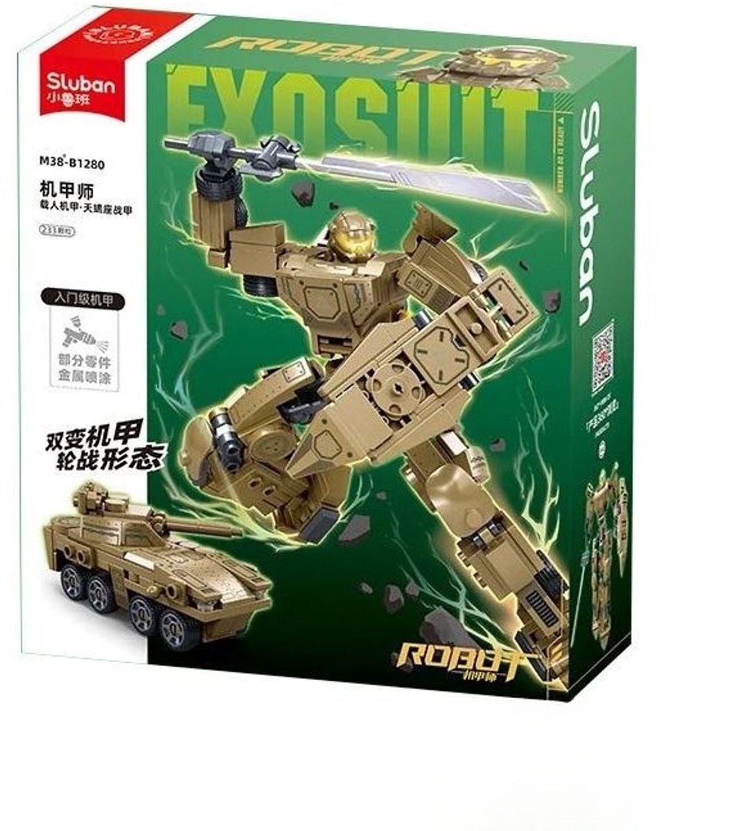 Sluban exosuit robot tank construction toy 2in1 action figure – jouet de construction – jeu de construction avec 233 blocs de construction – m38‑B1280 – à partir de 6 ans