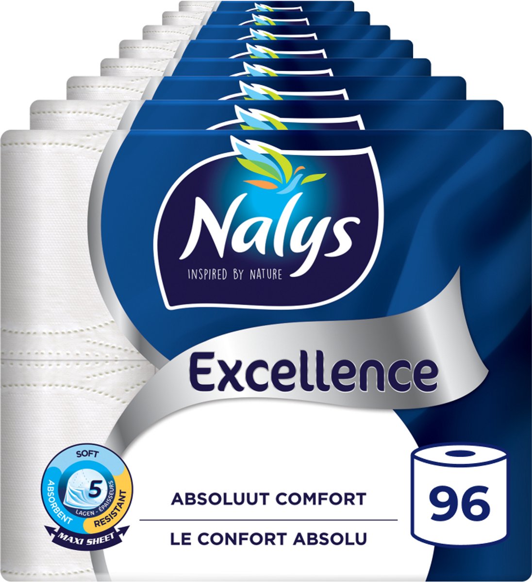 Papier toilette Nalys excellence - 96 rouleaux - feuilles maxi (5 couches) - pack économique - emballage papier