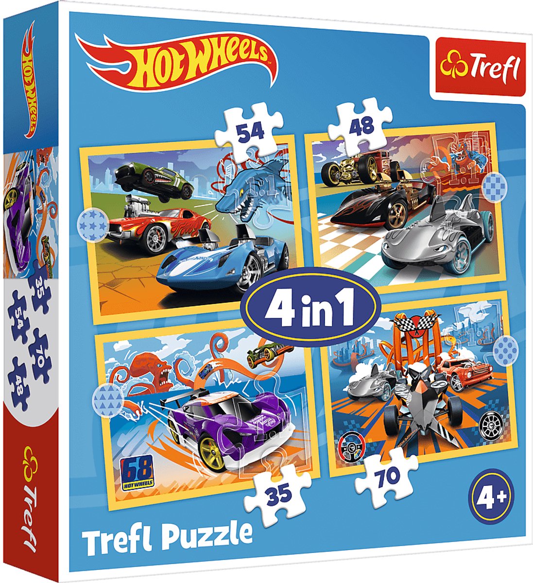 Trefl puzzle véhicules hotwheels - jouets en carton 4en1.
