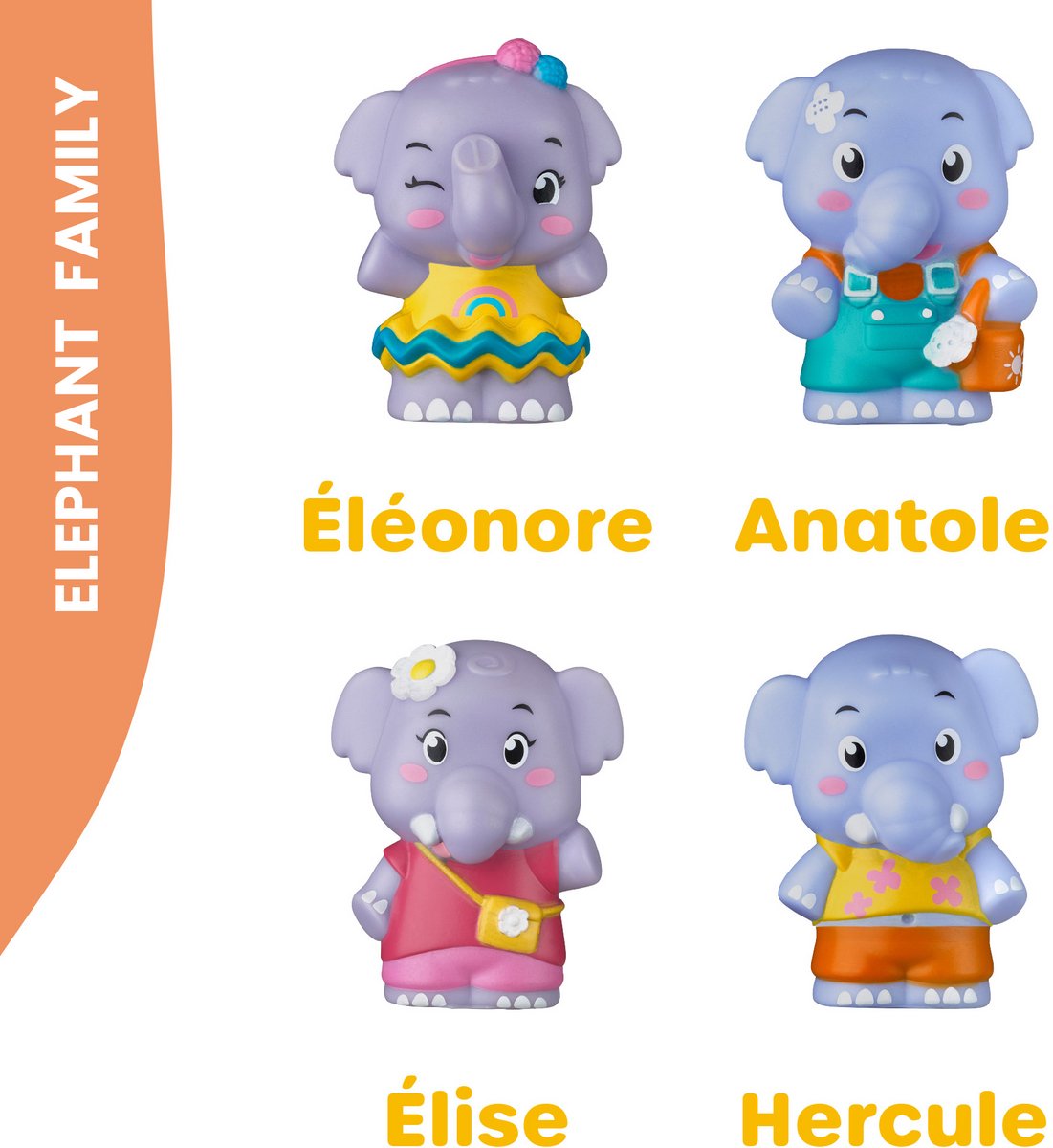 Klorofil ensemble de jeu famille ''éléphant'' | set de figurines de jeu - figurines familiales - jouets pour enfants - Hercule, Elise, Eleonore et Anatole - à partir de 18 mois - 4 pièces