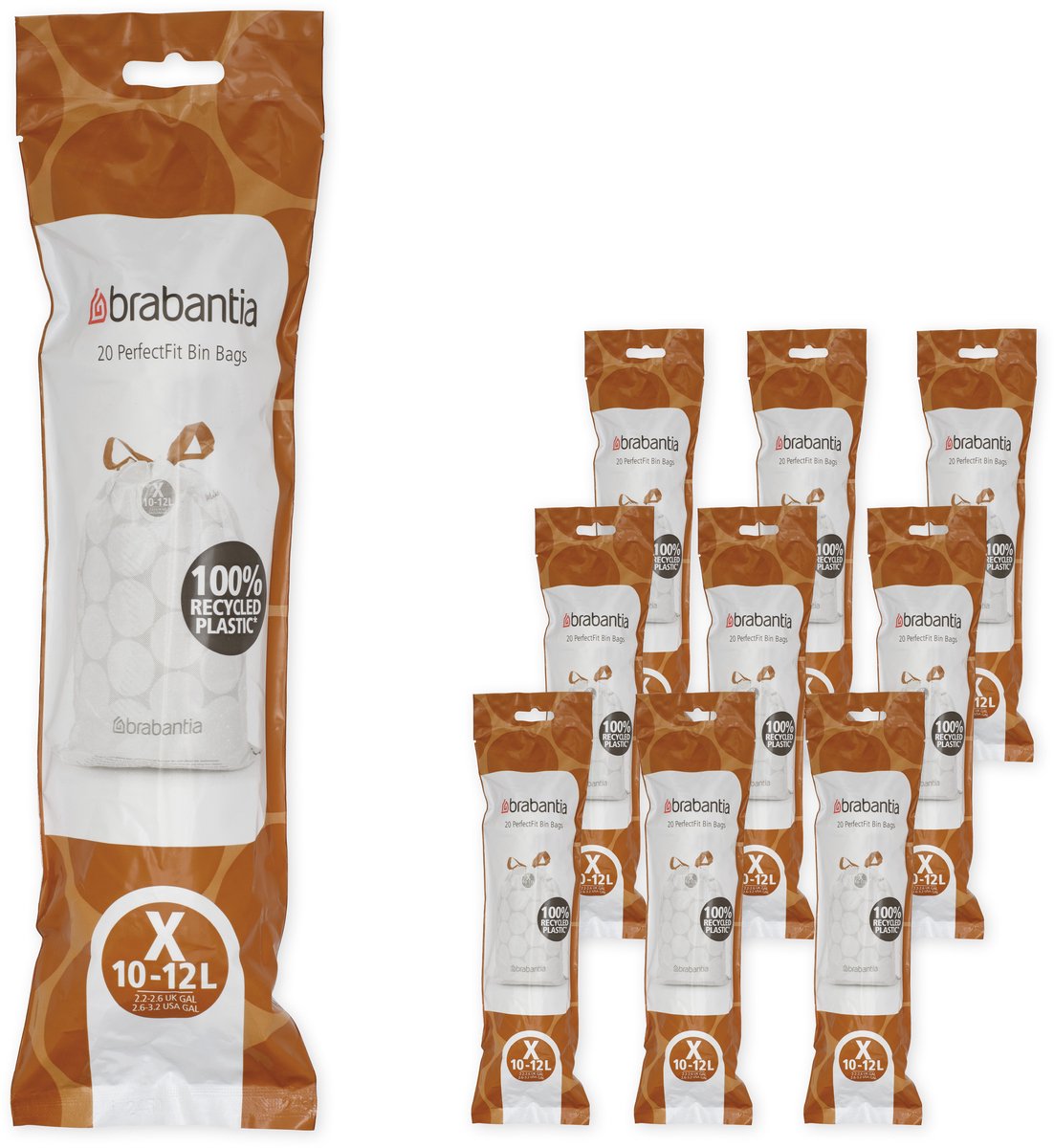 Sacs poubelle Brabantia perfectfit - 10 12 l - code x - 10 rouleaux x 20 pièces