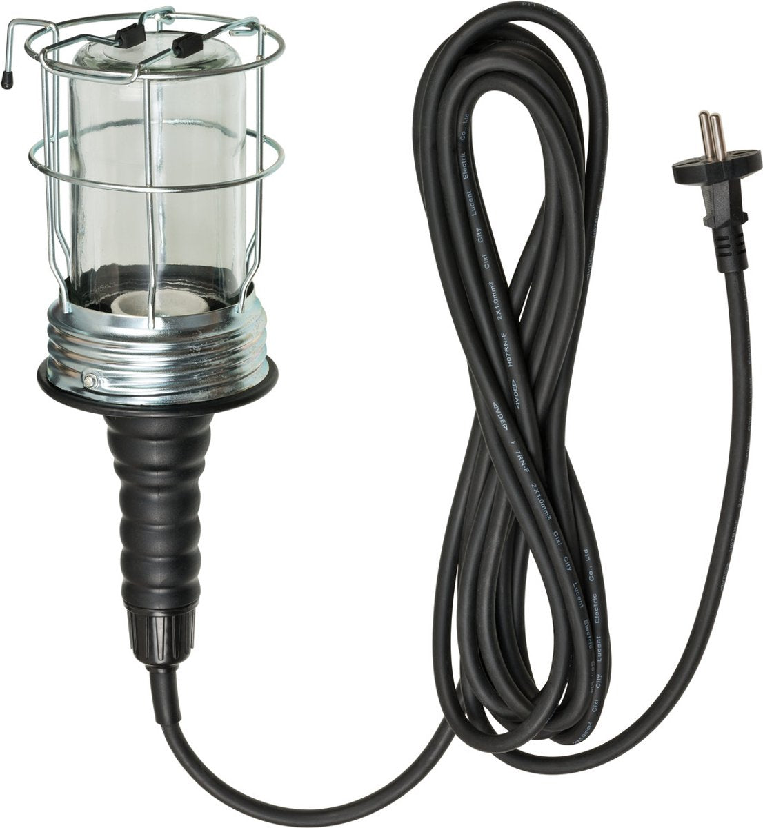Lampe d'atelier Brennerstuhl en caoutchouc dur avec panier de protection robuste (60 W, diamètre 136 mm, câble 5 m) noir