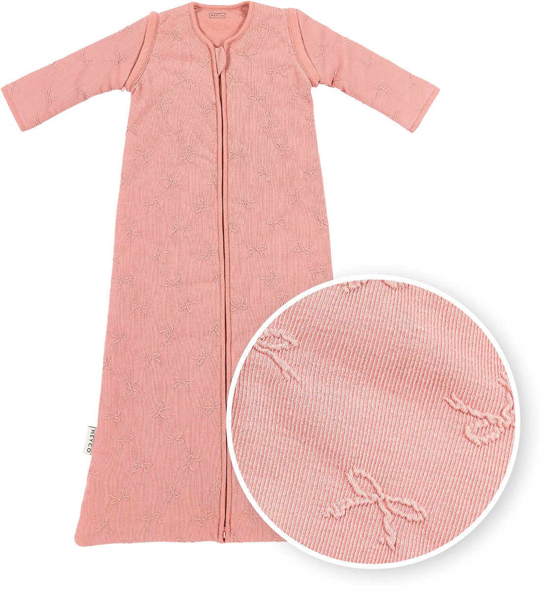Meyco baby studio collection gigoteuse nœud avec manches zippées - rose - 70 cm - 2,5 tog