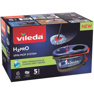 Système de vadrouille à essorage Vileda h2pro - ensemble complet de vadrouille avec seau et presse à pédale - 2 réservoirs d'eau séparés - eau toujours propre