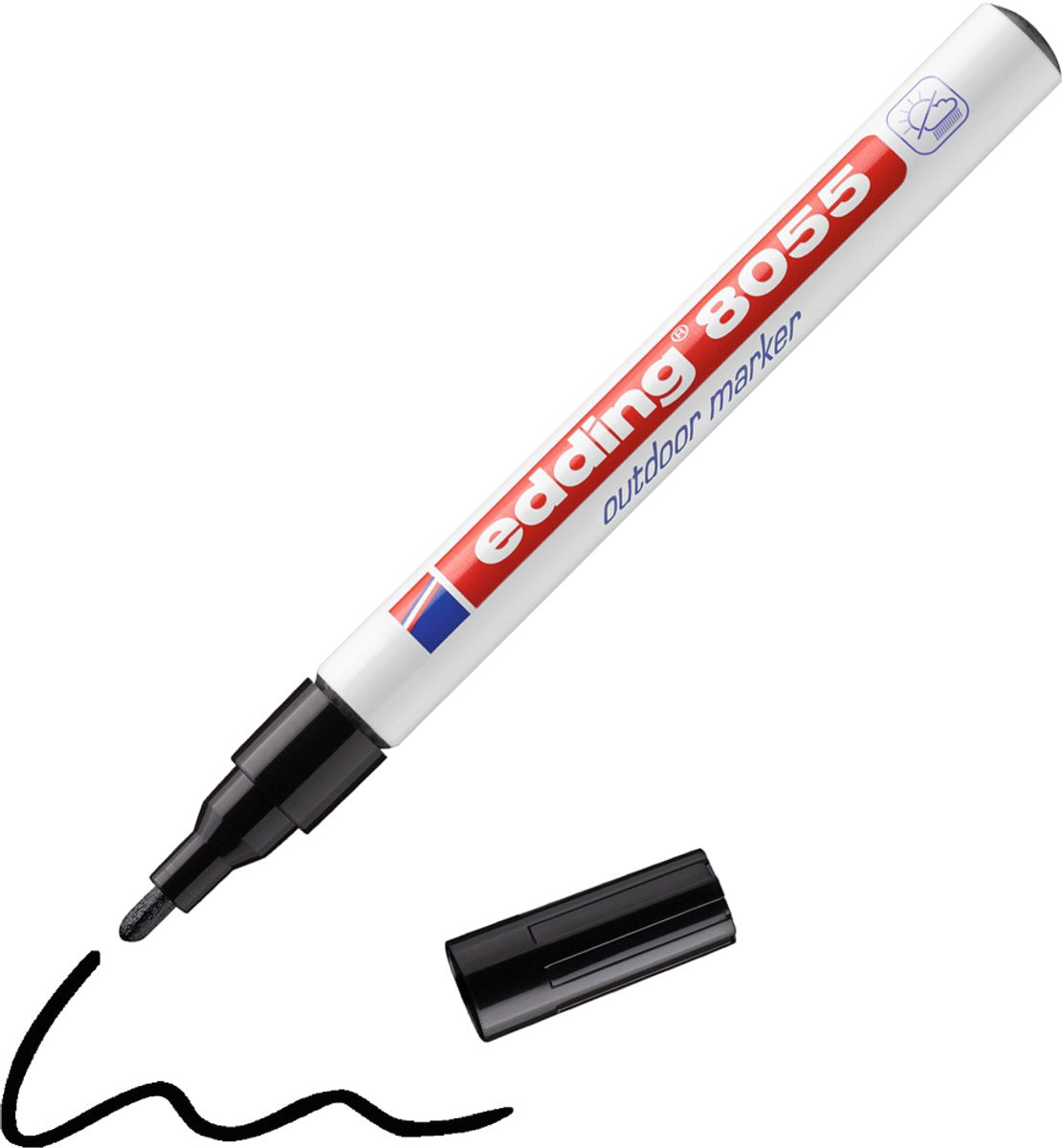 Edding 8055 marqueur d'extérieur noir - pointe ronde 1-2 mm - 1 pièce - résistant aux intempéries et pour presque toutes les surfaces extérieures