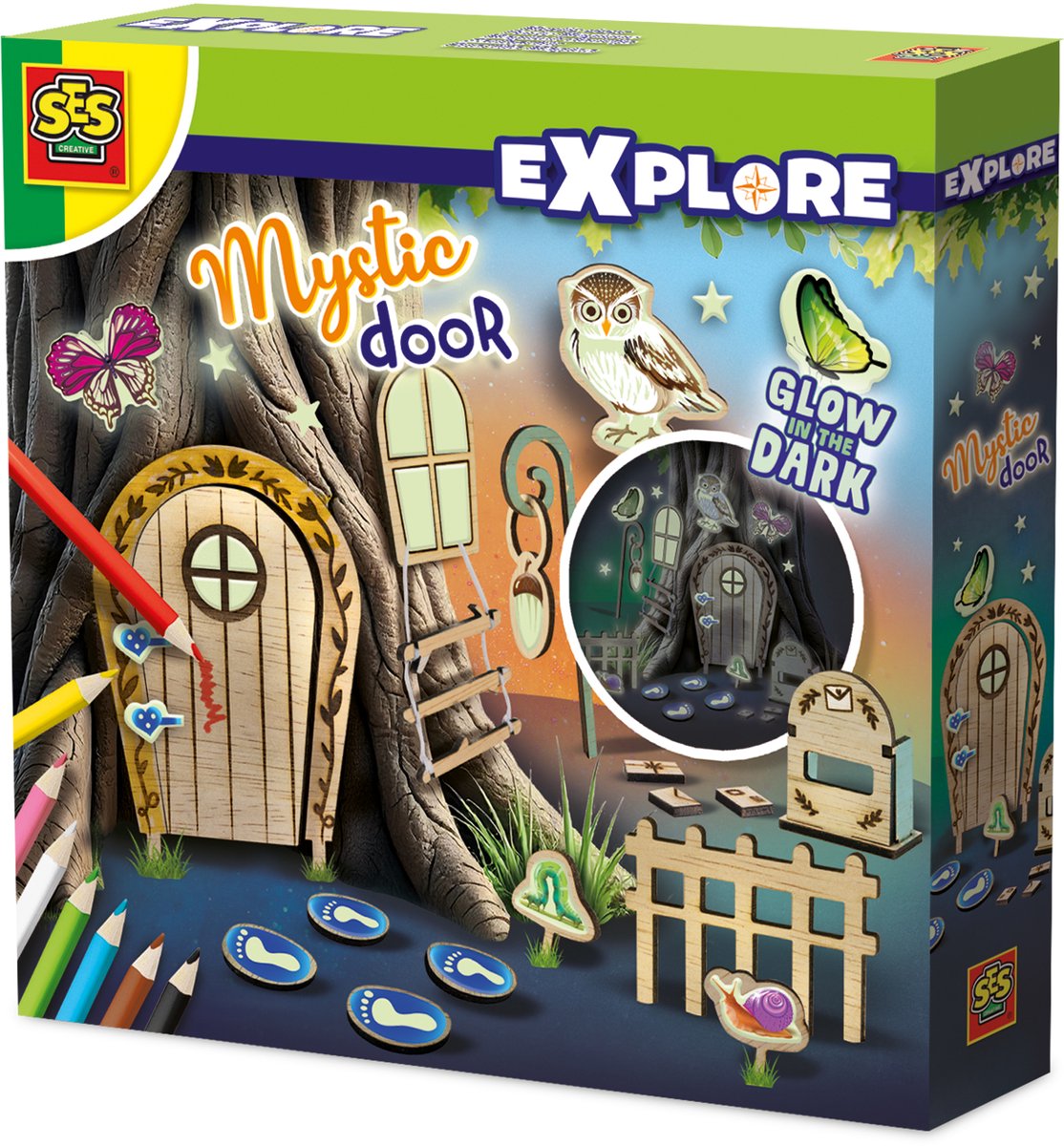 Ses porte magique créative - bricolage - découverte - bois FSC - pour les enfants à partir de 5 ans - 8 couleurs - 8 crayons de couleur