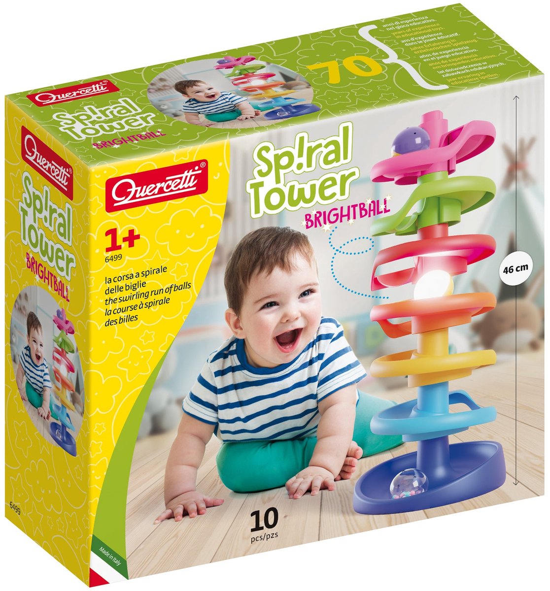 Tour à billes en spirale Quercetti avec boule lumineuse, 10 pcs.