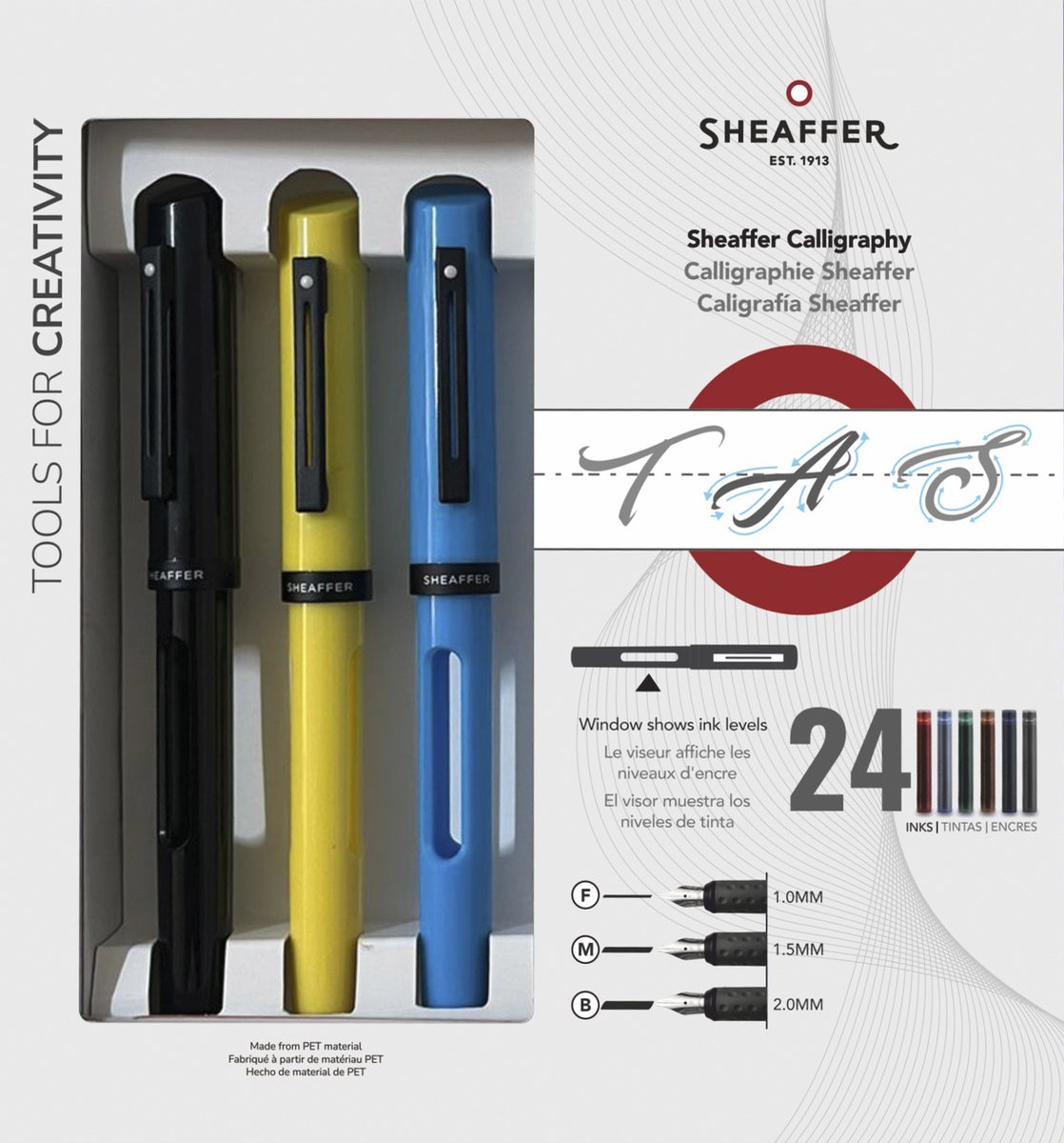 Stylo de calligraphie Sheaffer-noir, bleu, jaune maxi-plume f m b-sf-93404