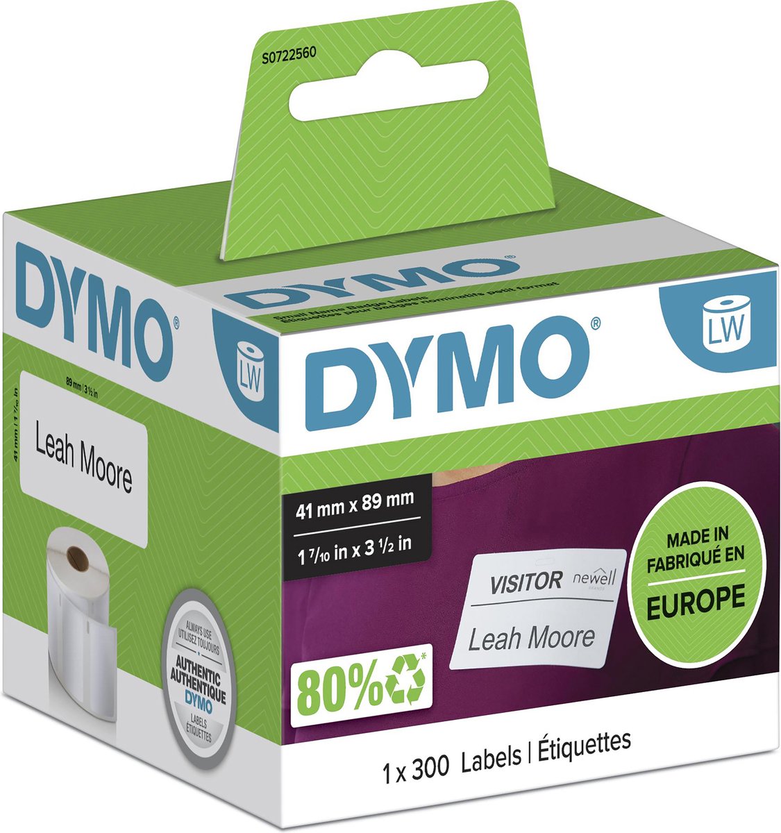 Dymo étiquettes étiqueteuse ft 89 x 41 mm (300 pièces)