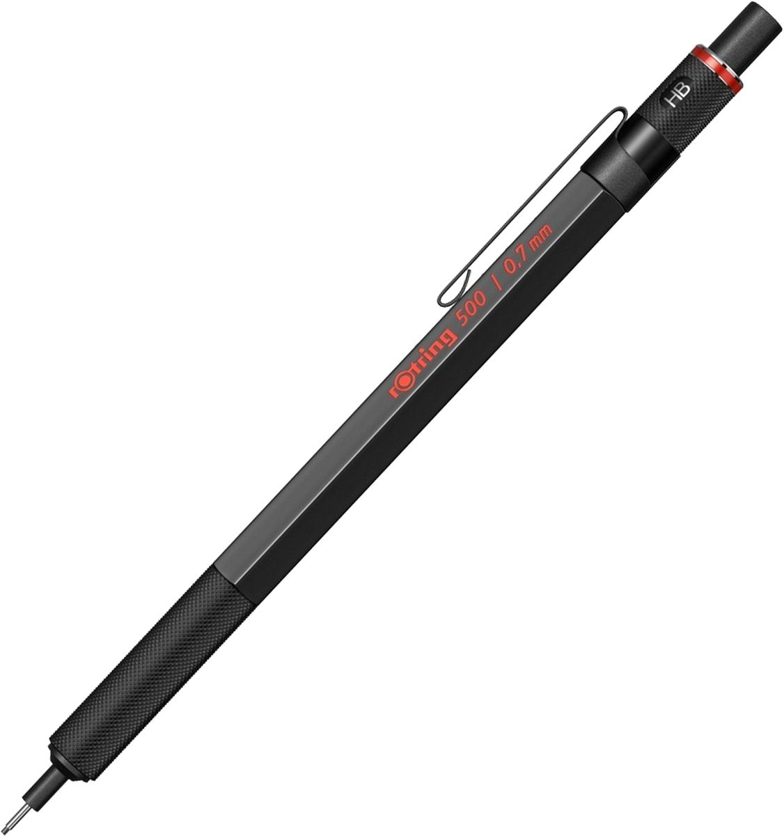 Porte-mine Rotring 500 | Broche HB de 0,7 mm | boîtier en plastique hexagonal noir et poignée en métal texturé antidérapant