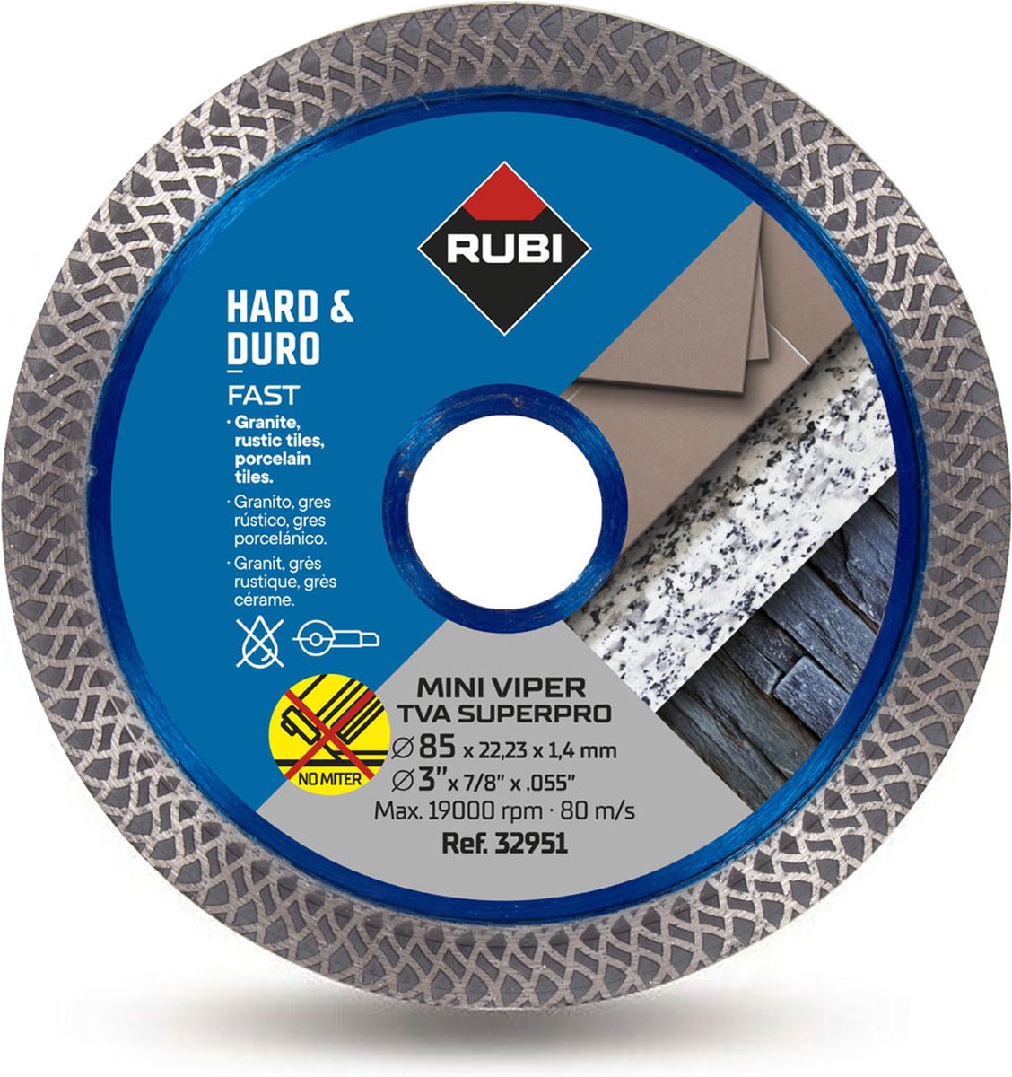 Rubi tva mini turbo viper - lame de scie diamantée - 85 mm - pour coupe à sec - granit et porcelaine