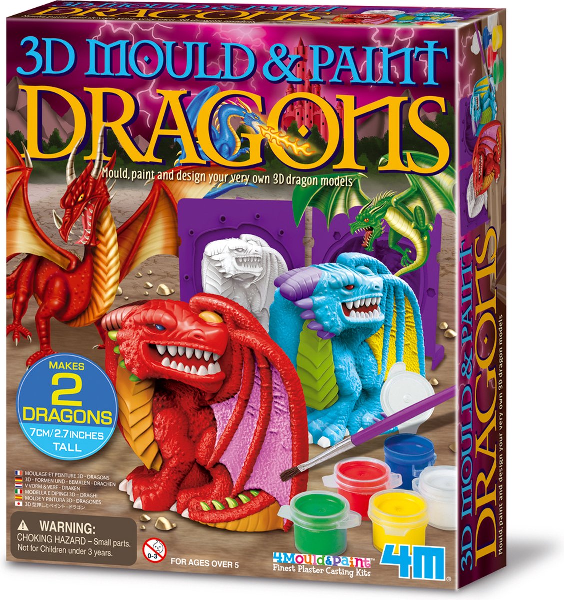 4m crafts - verser et peindre - dragons 3D - 2 pièces - jouets créatifs - 5+