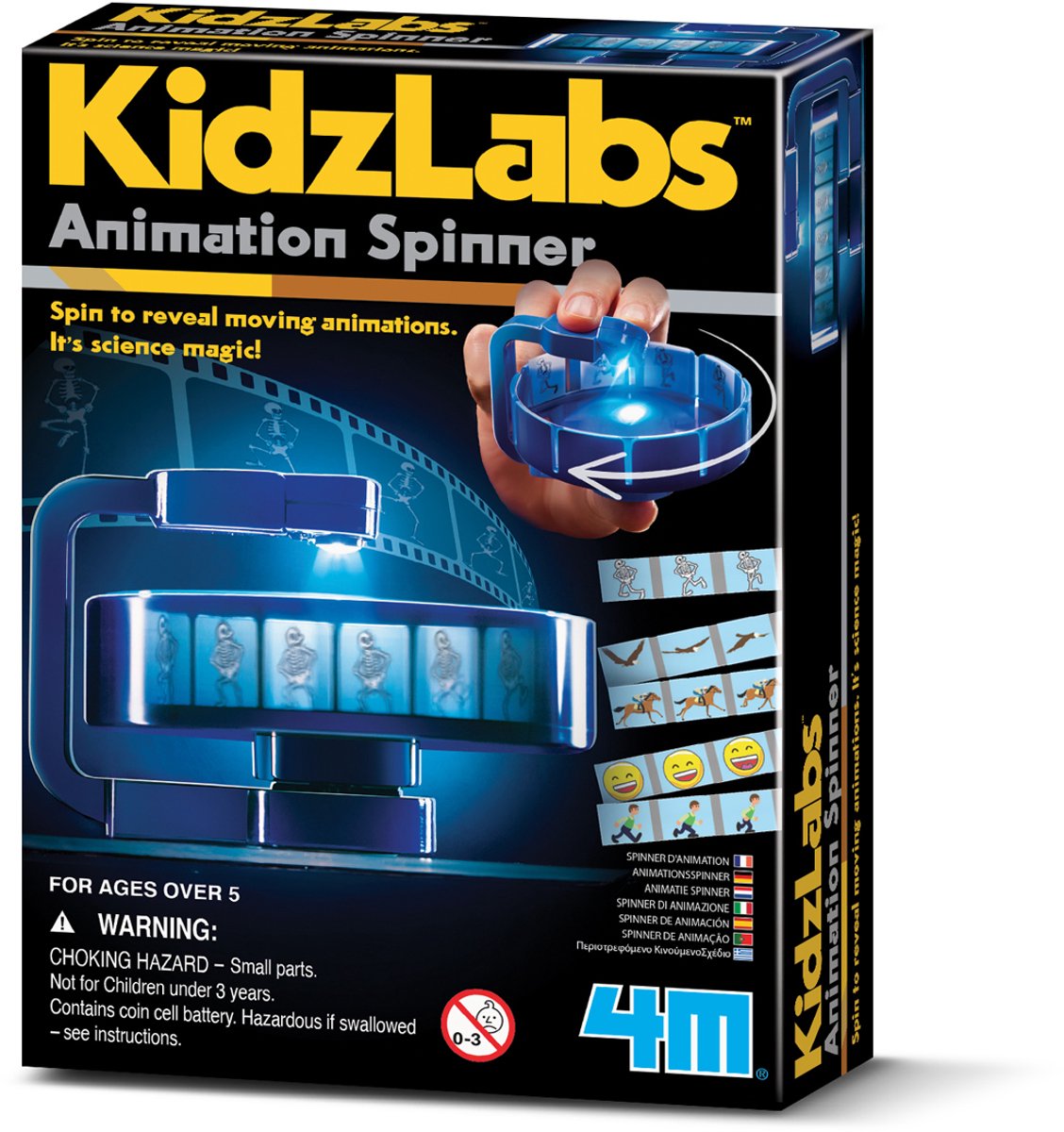 4m science et jeux - créer un fidget spinner d'animation - kit de construction - kidzlabs - 5+
