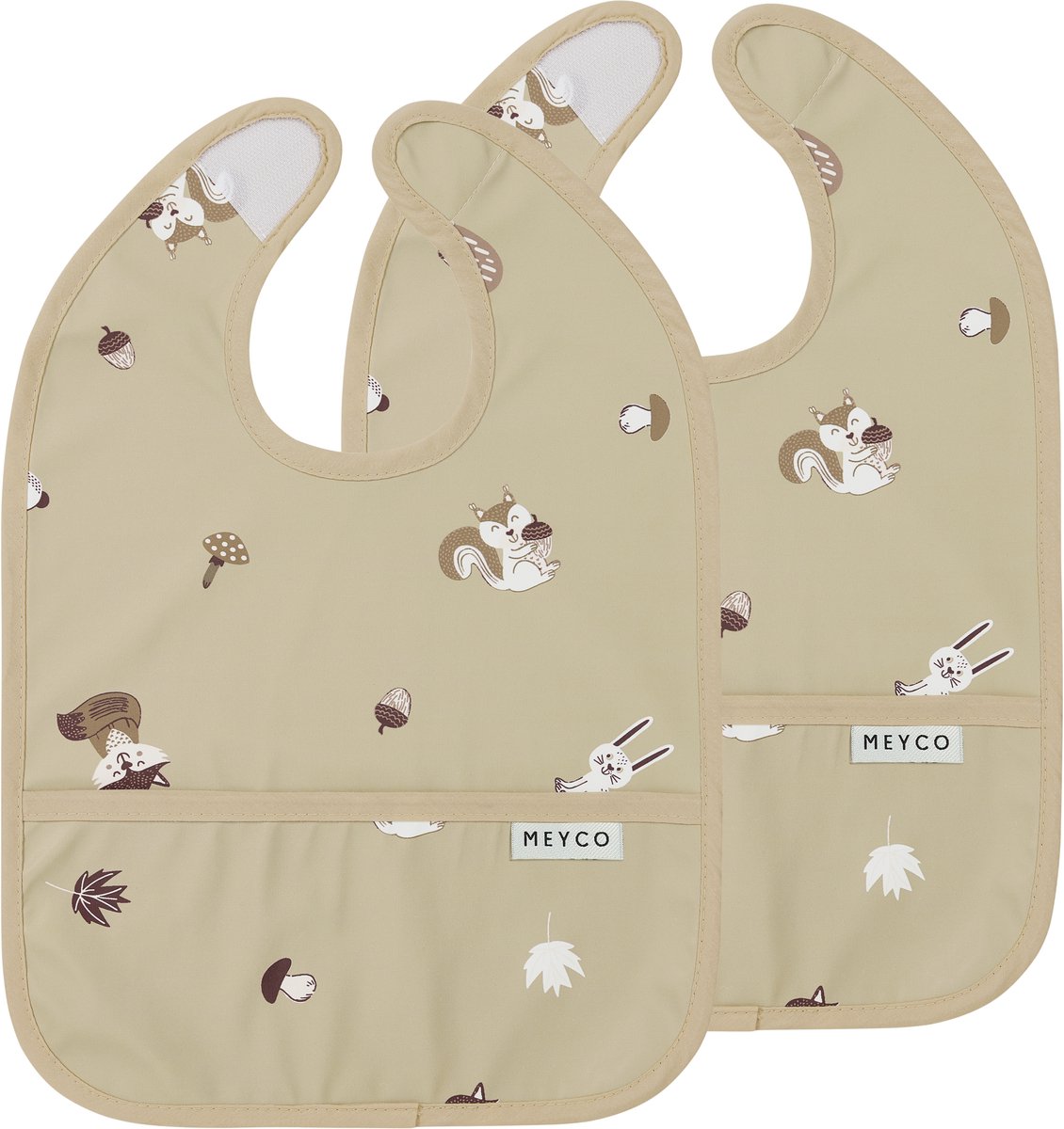 Bavoir bébé animaux de la forêt Meyco avec bac de collecte - pack de 2 - sable