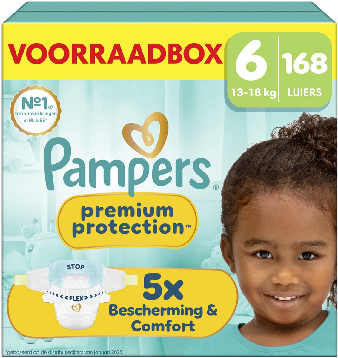 Pampers premium protection taille 6 - 168 couches - 13kg-18kg - boîte de rangement