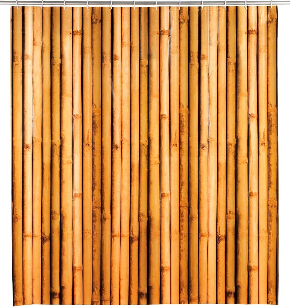 Wenko Rideau de douche Bamboosa, rideau en film plastique écologique et recyclable (PEVA), pour douche et baignoire, imperméable, 180 x 200 cm, incl. 12 anneaux de rideau de douche blancs, marron