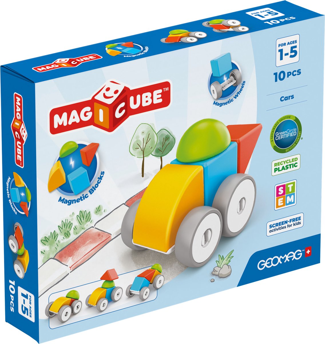 Geomag Magicube bloque les voitures recyclées - blocs de construction magnétiques - 10 pièces - à partir de 1 an