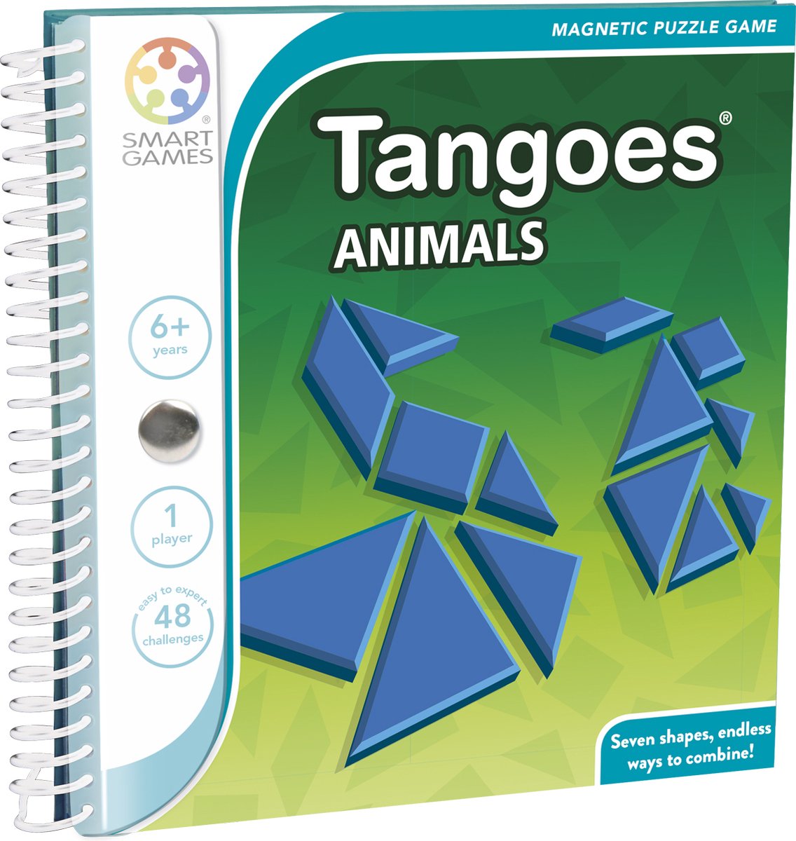 Smartgames tangoes animaux - jeu de puzzle tangram magnétique - 48 missions stimulantes - jeu de voyage compact puzzle solo - de 6 ans à adultes