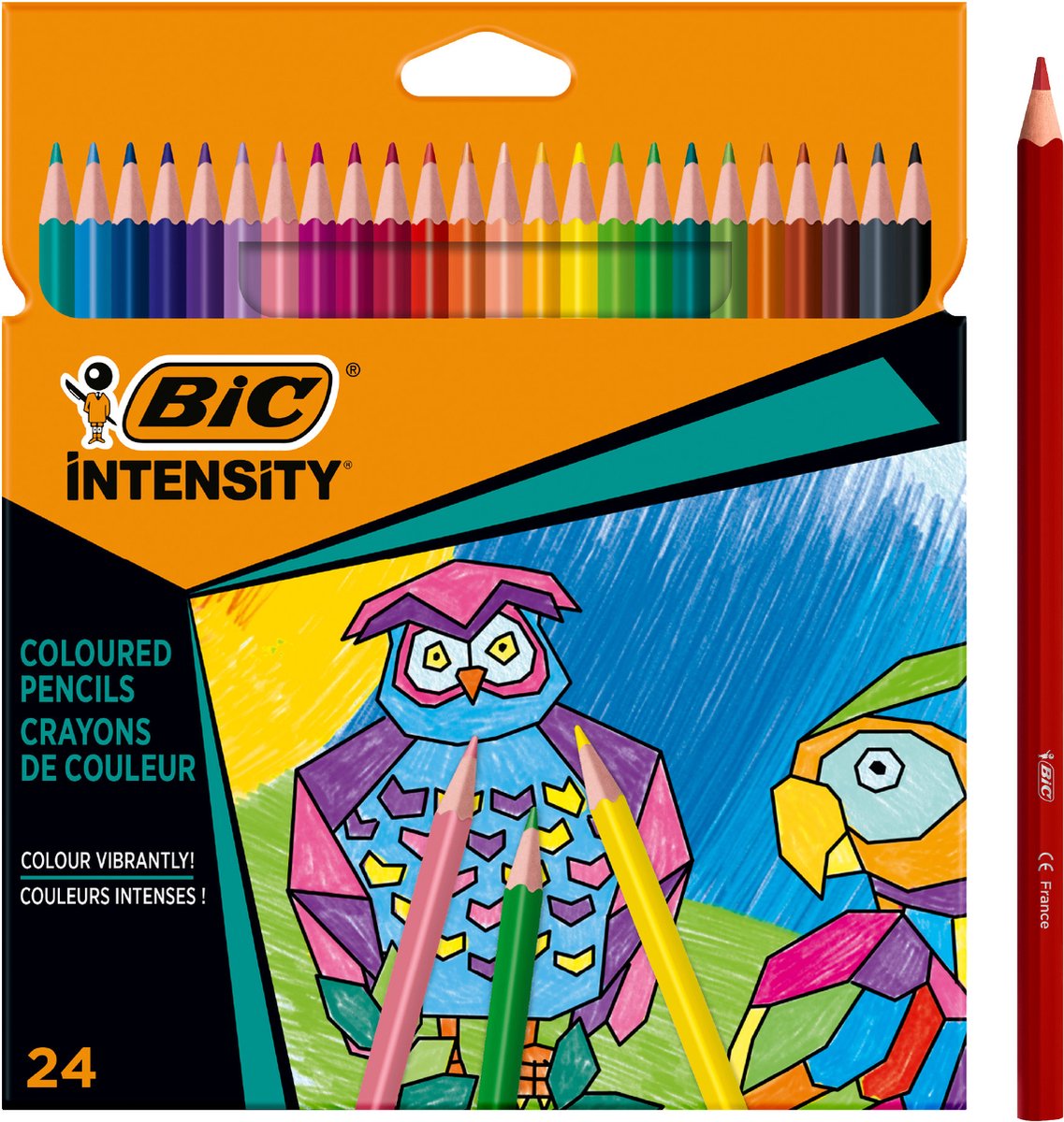 Crayons de couleur Bic intensité pour dessin et coloriage - enfants et adultes - différentes couleurs - crayon - 24 pièces