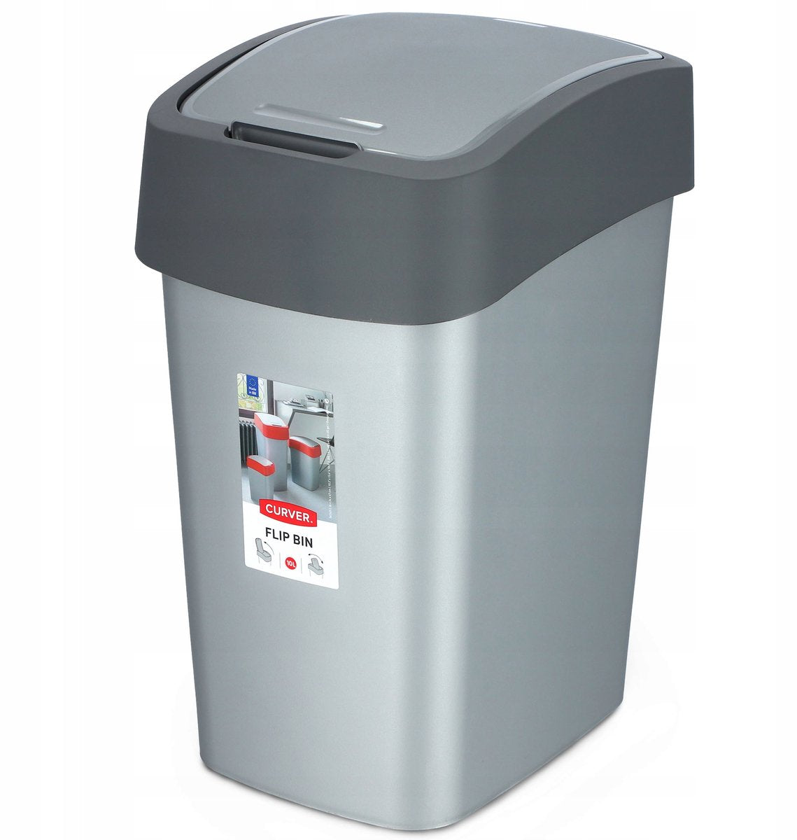 Poubelle Curver flip bin - 9l - argent anthracite