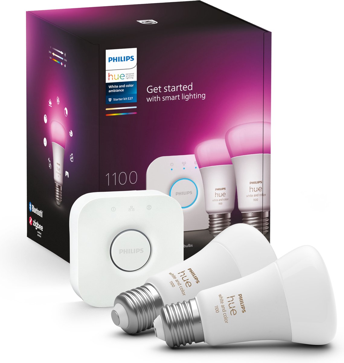 Philips hue starterkit - wit en gekleurd - 2 lampen - e27 - 1100lm