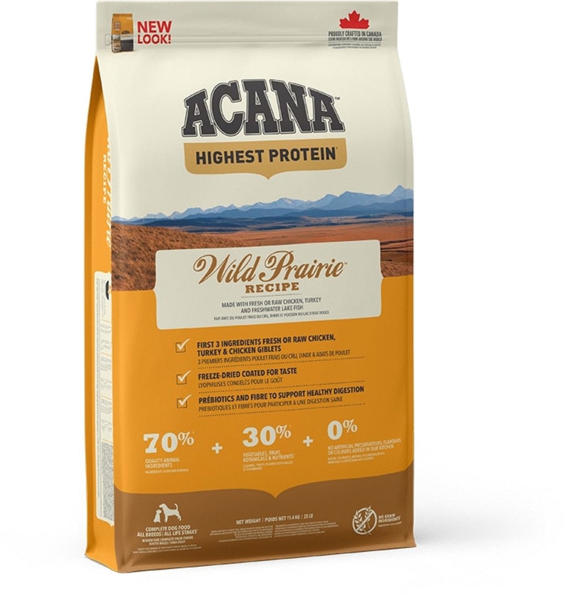 Nourriture pour chiens Acana - Prairie sauvage la plus riche en protéines - poulet et dinde, 11,4 kg, sans céréales