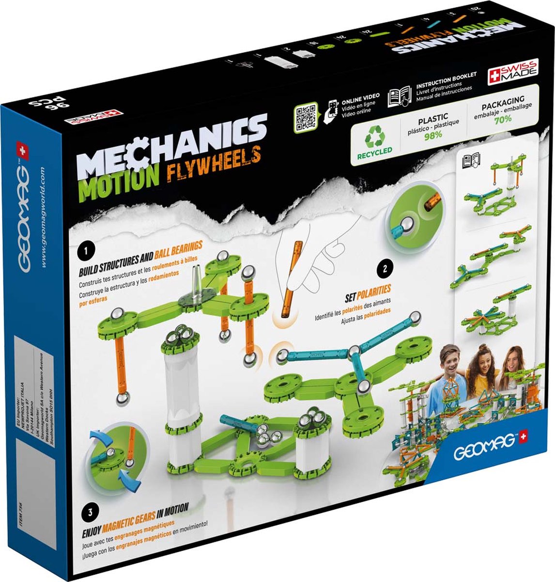 Volants recyclés Geomag Mechanical Motion - Jouets de construction magnétiques avec volants - 96 pièces