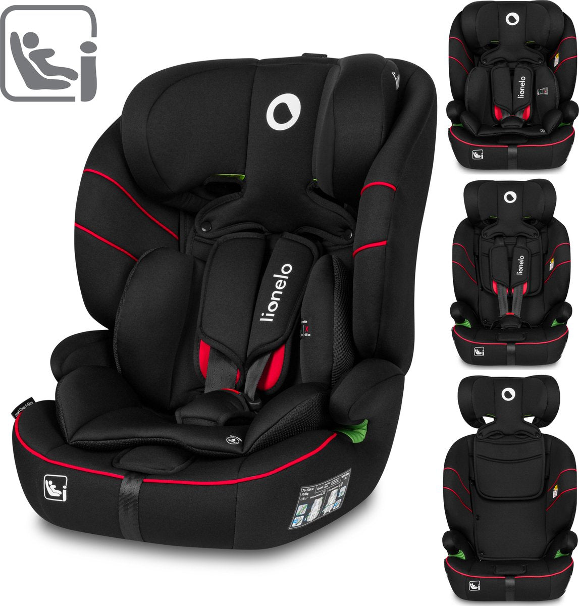 Siège auto Lionelo Levi i-size 76-150 cm (9-36 kg) - groupe 1 2 3 - face à la route - ceinture 5 points - appui-tête réglable - mousse à mémoire de forme - dri-seat - ece r129 03