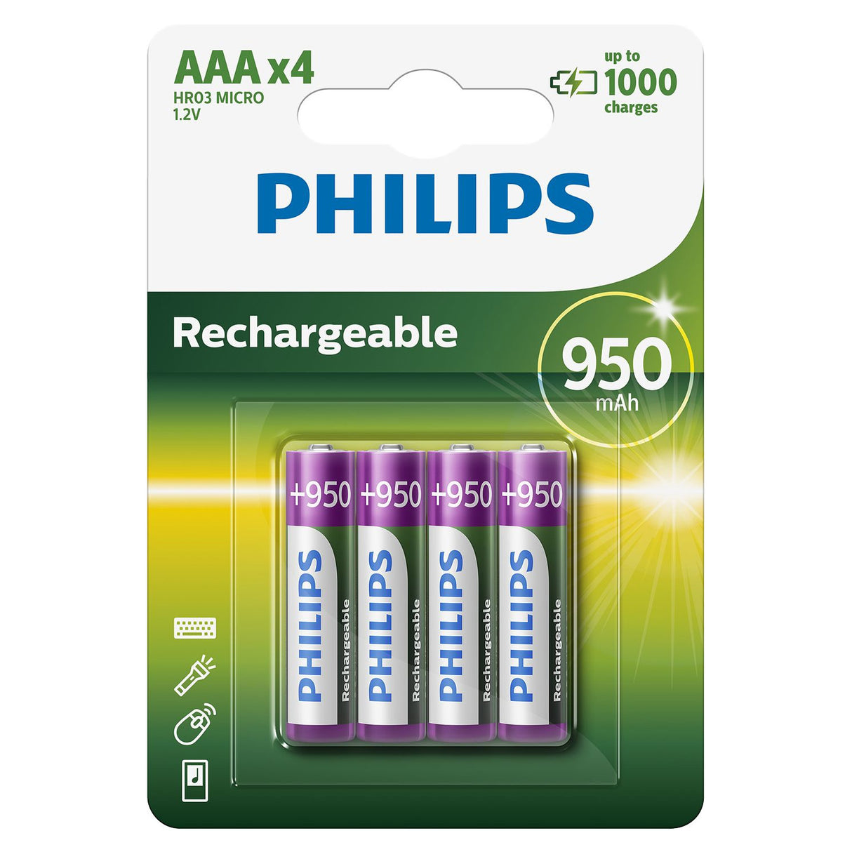 Battery Sales Europe Piles rechargeables NimH AAA HR03 950mah, 4 pcs.