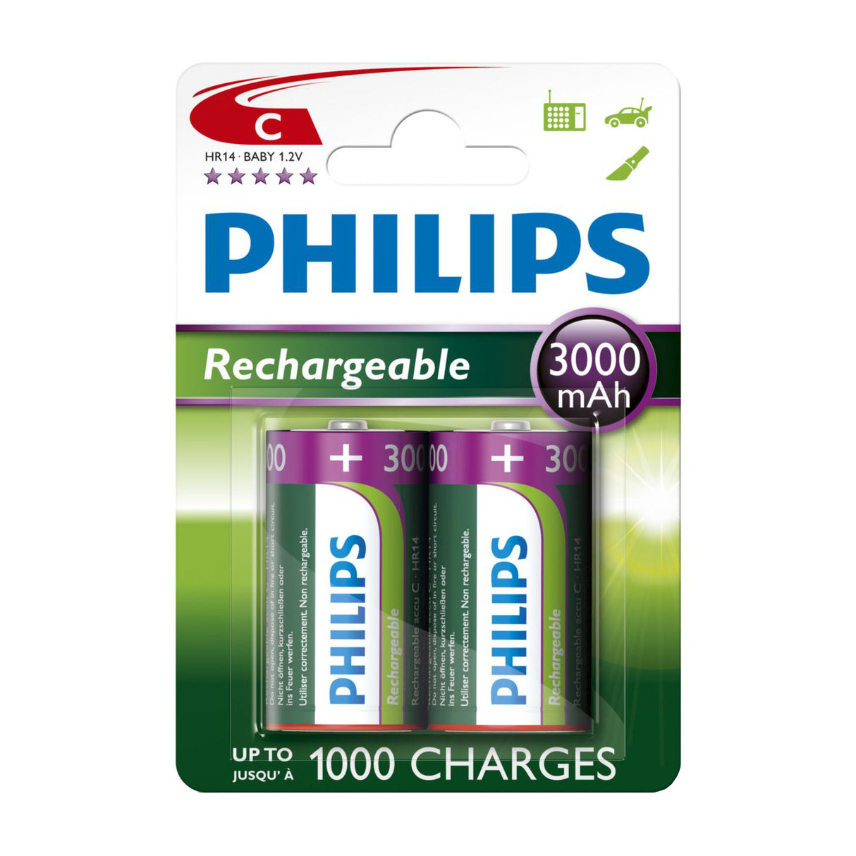 Ventes de batteries europe batteries rechargeables philips rechargeables nimh c hr14 3000mah, 2 pcs.