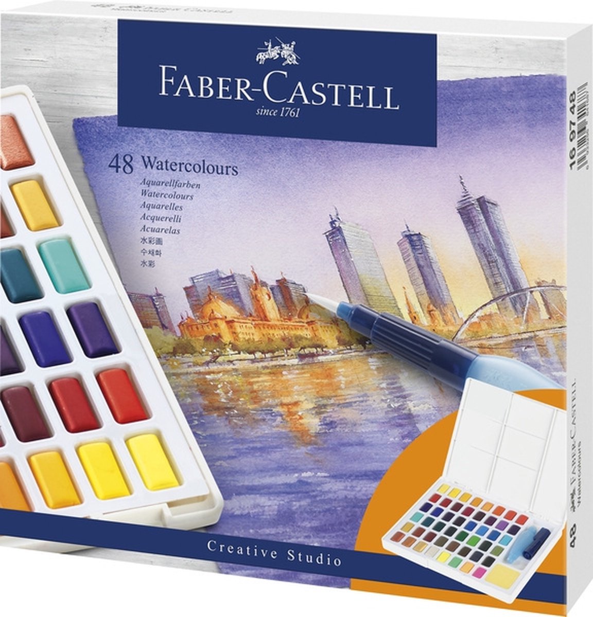 Aquarelle Faber-castell - boîte avec casseroles - palette amovible - 48 couleurs - fc-169748