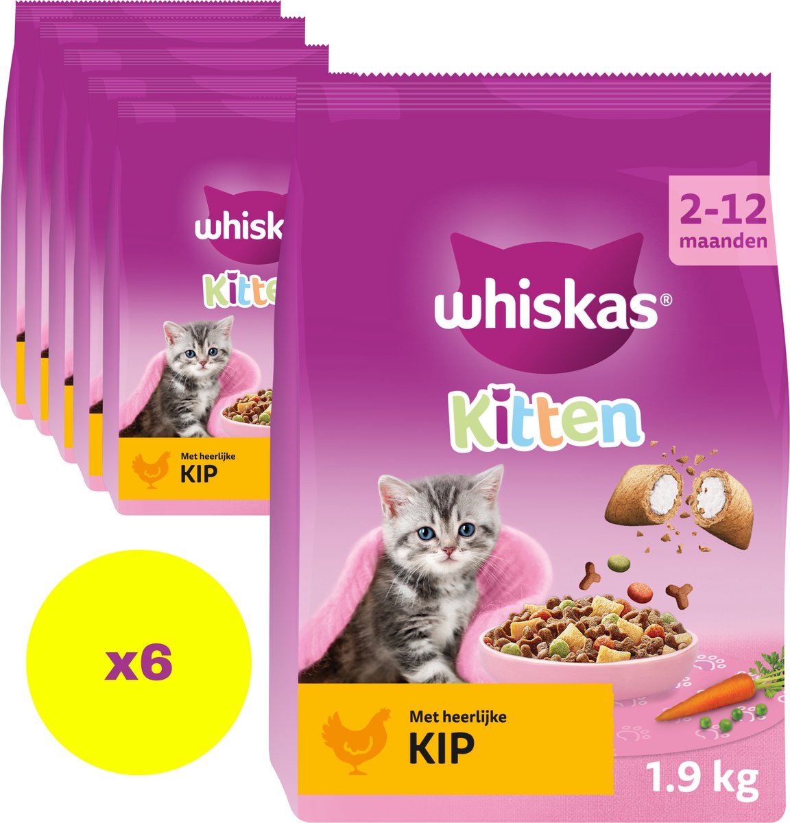 Nourriture pour chat Whiskas - junior - poulet - sac 6 x 1,9 kg