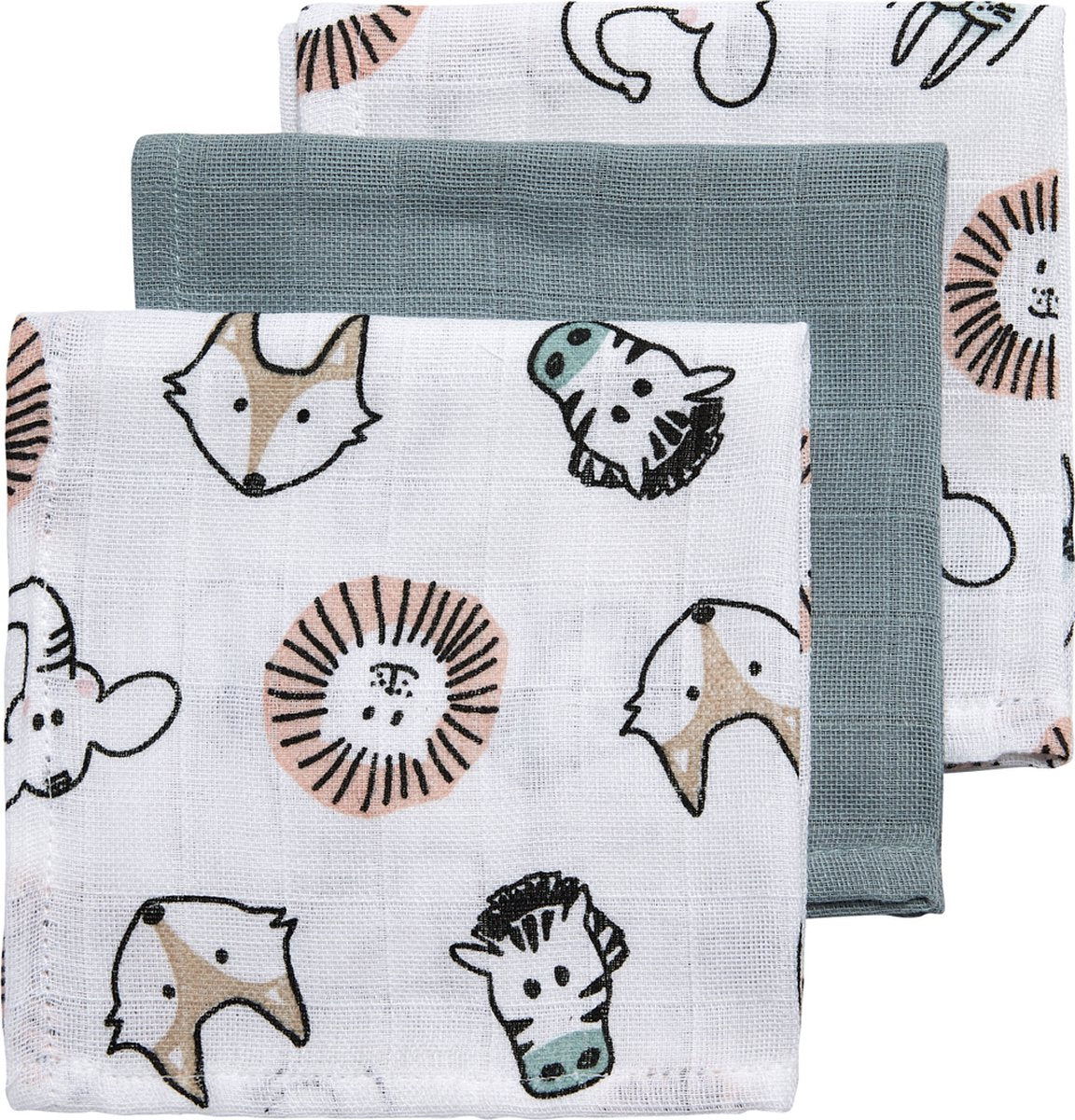 Lingettes buccales Meyco pour bébé animal - paquet de 3 - hydrophiles - multicolore - 30x30cm