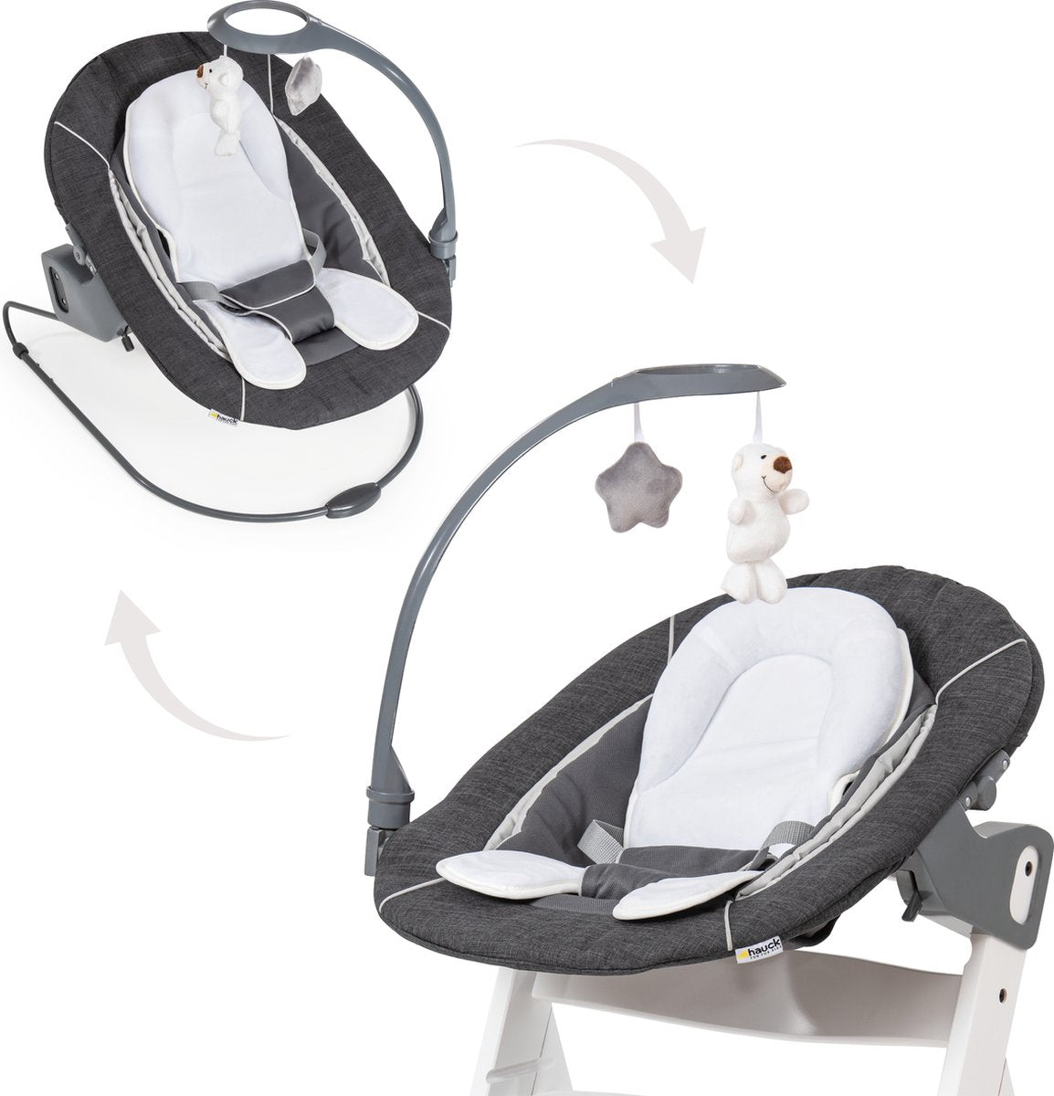 Hauck alpha transat 2 en 1 deluxe - chaise à bascule - gris mélange