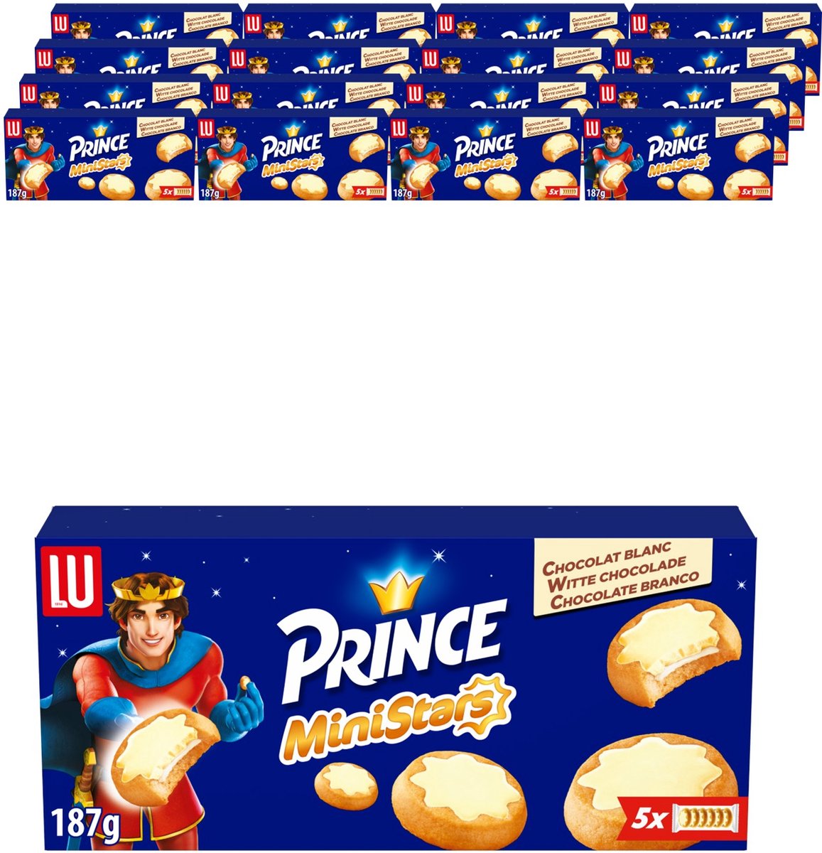Lu prince ministars cookies chocolat blanc 16 x 187,5g (5 x 37,5g) - biscuit à emporter - café - thé - travail - bouillon - fourrage chocolat blanc - emballage à emporter